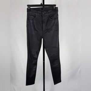 Mother Looker Ankle Fray Coated Skinny Jeans Black Size 26